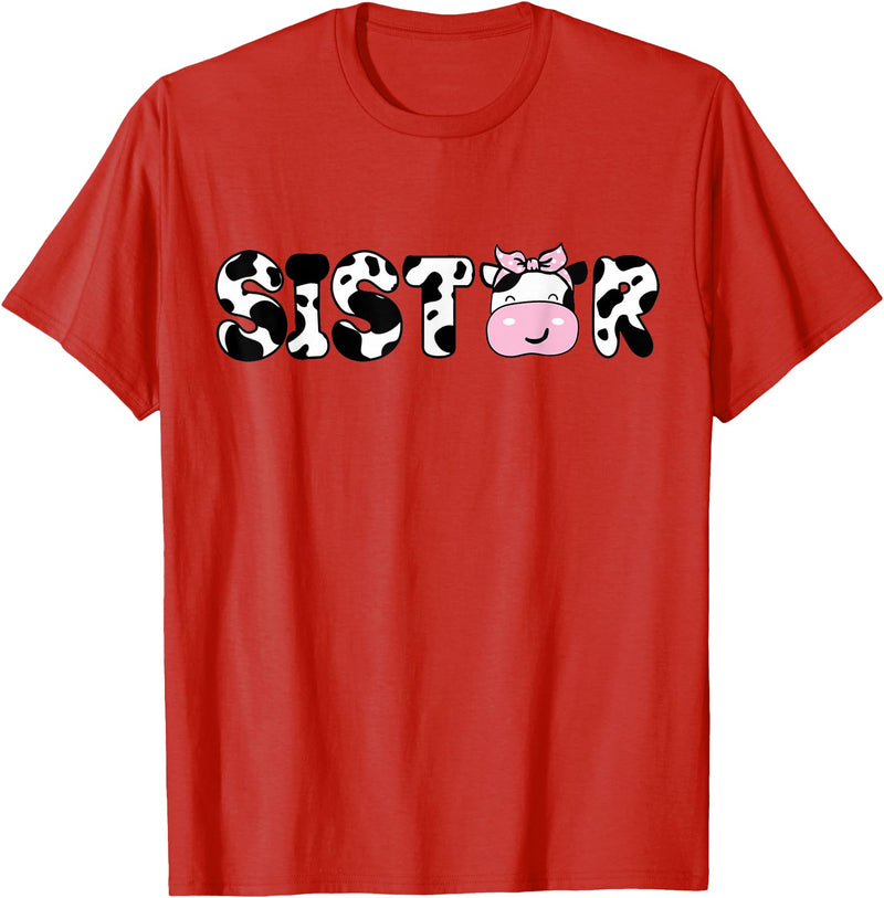 Cow Family Matching Birthday Tee For Mom Dad Kids Sister of The Birthday Boy Funny Cow Sí Family Matching T-Shirt - Red