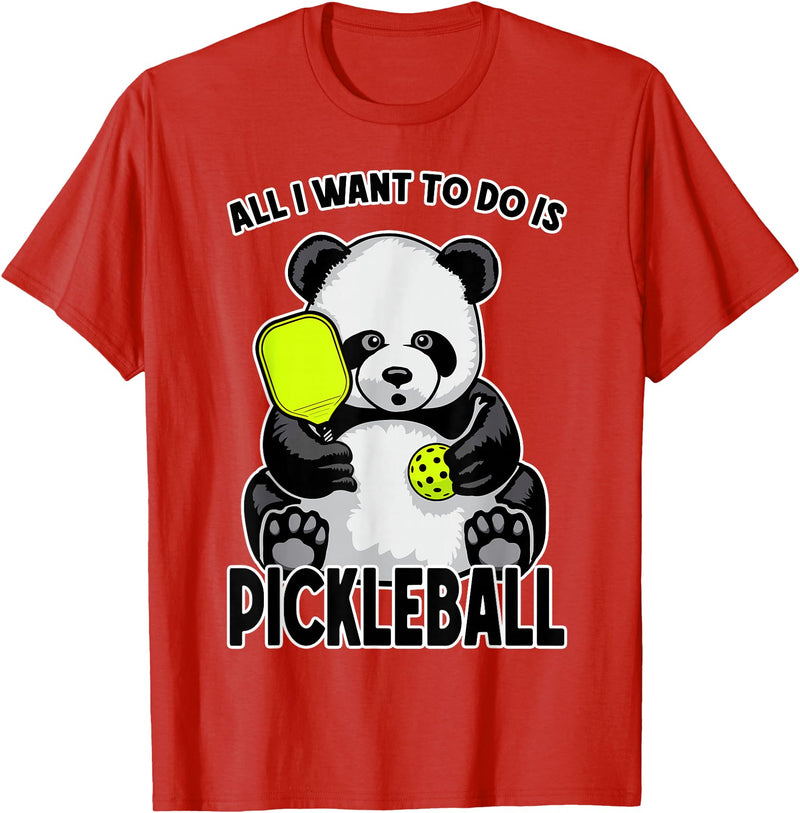 Grandio Design Cute Funny Animal Lover Gifts Panda Pickleball All I Want To Do Is Cute Funny Bear Player T-Shirt - Red