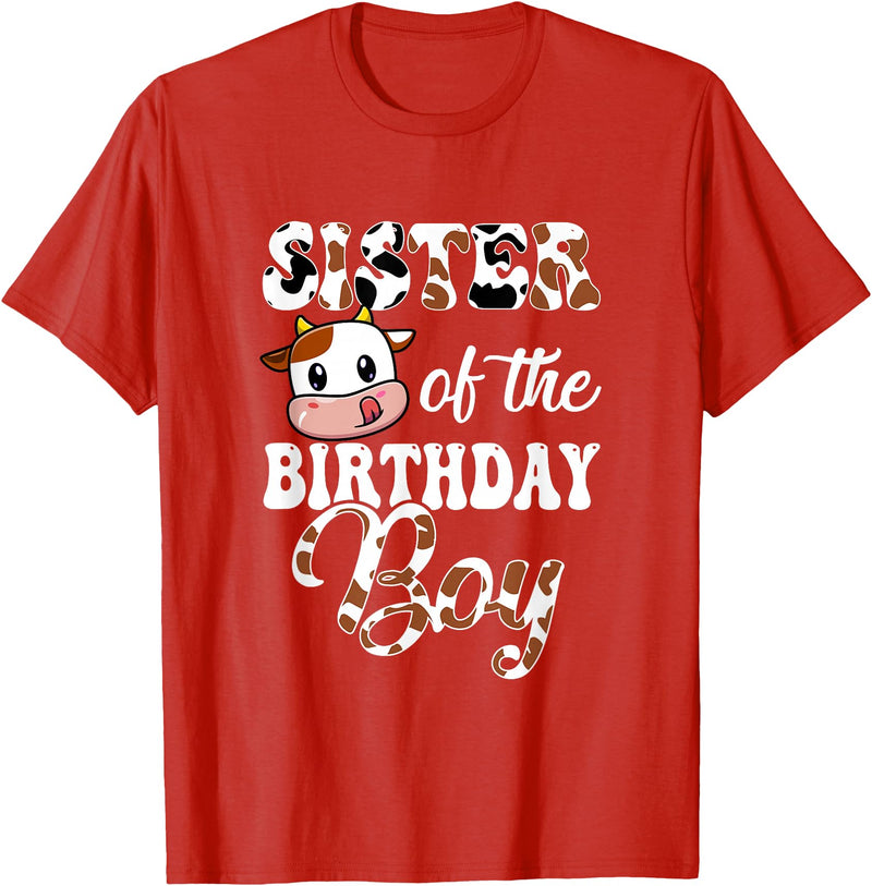 Love Family Matching Sister Of The Birthday Boy Cow Farm 1St Birthday Boy T-Shirt - Red
