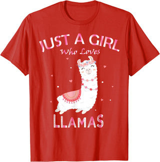 Just A Girl Who Loves Llamas Gift Shirt Just A Girl Who Loves Llamas T-Shirt Gift For Llama Gift Tee T-Shirt - Red