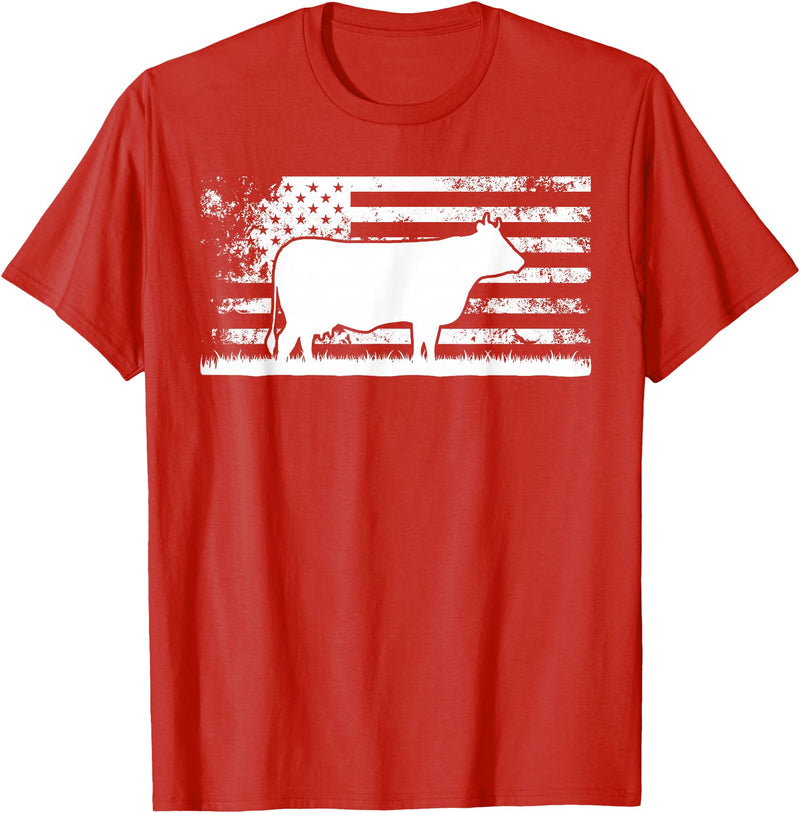Funny Charolais Rancher Gift for Cattle Lover American Flag - American Cow Charolais Rancher T-Shirt - Red