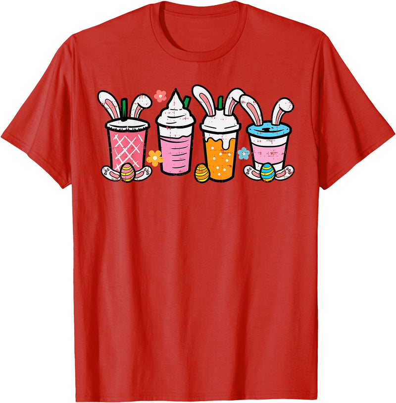 Easter Coffee Iced Latte Bunnies Cute Rabbit Men Women Kids T-Shirt in Red