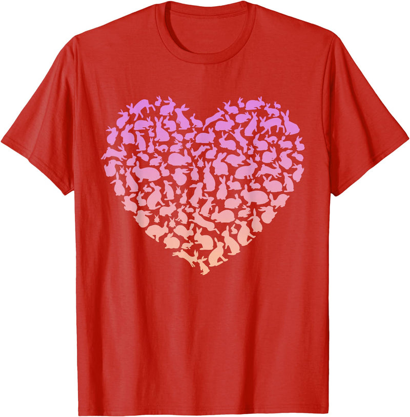 Silhouette Heart Bunny Design for Rabbit Lover Girls Rabbit T-Shirt in Red