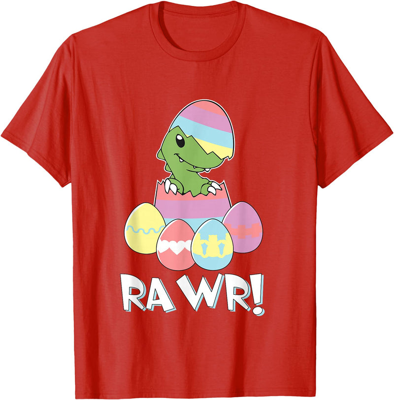 Easter Egg Hunter Dinosaur Dino Easter T-Rex Rabbit Bunny T-Shirt in Red