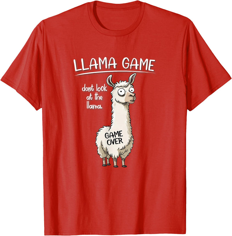Cute Cartoon Llama Mama Gifts T Shirts & Hoodies Funny Mens Womens Kids Llama Game Don't Look At The Llama T-Shirt - Red