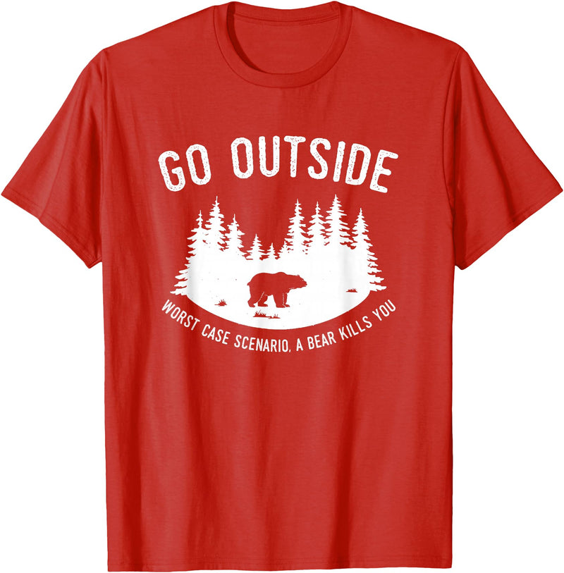 Explore Tees Go Outside Worst Case Scenario A Bear Kills You Explorer Tee T-Shirt - Red