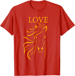 I Love Horses Shirts and Gifts Women and Girls Stylish Love Horse Head T-Shirt - Red