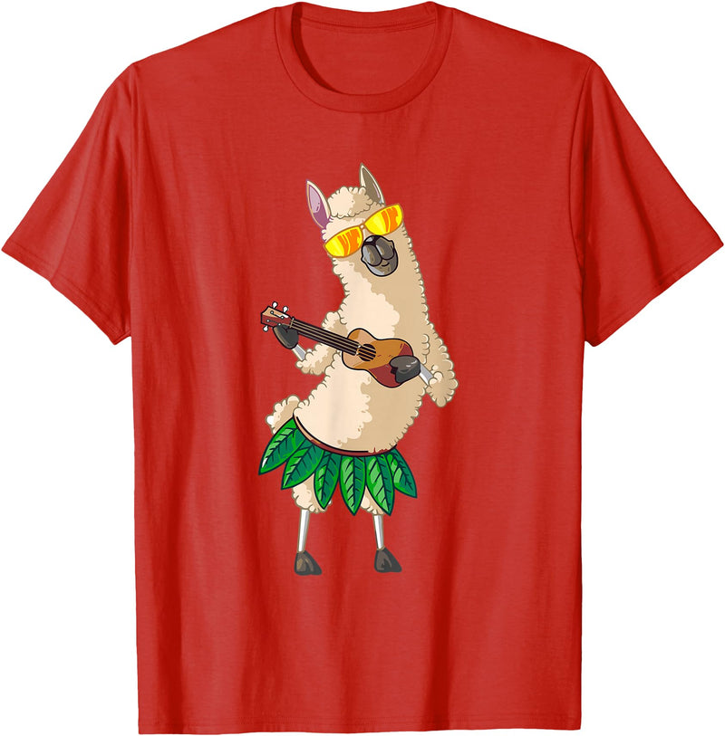 Llama Ukulele Luau TShirt Cute Gifts Llama Ukulele Luau Cute Funny Cool Hawaii Alpaca Gift T-Shirt - Red