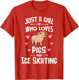Pigs Memme Pigs And Ice Skating Gifts for Girls Women T-Shirt - Red