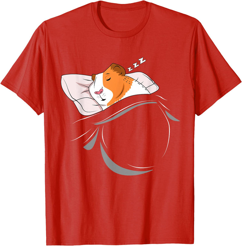 Cavy Lover Sleepy Pajama PJ Accessories Clothes Sleeping Guinea Pig Lover Owner Stuff Napping Cavy Piggy T-Shirt - Red