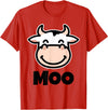 Kids Cow Design MOO Kids Cow Print Design | Cartoon Cow Face Design T-Shirt - Red