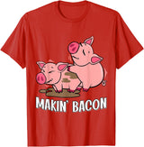 Funny sayings Farmers organic Farmers Animals Makin` Bacon Pig Bacon Farmer T-Shirt - Red