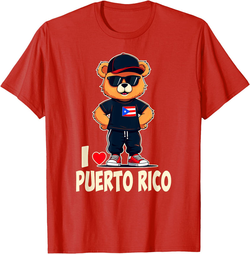 Puerto Rican Teddy Bear Breakdance Rapper Puerto Rican Flag Teddy Bear I Love Puerto Rico T-Shirt - Red