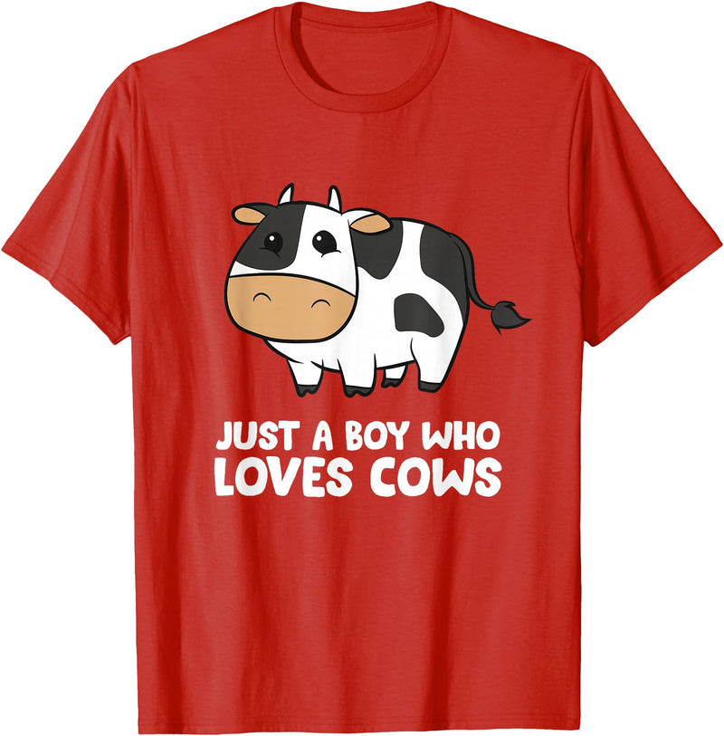 Funny Cow Lover Gifts Just a Boy Who Loves Cows T-Shirt - Red
