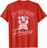 Pig Birthday 21 Cute Piggy Barn Party Apparel Pig 21st Birthday Princess Farm Party Hog Farmer Barnyard T-Shirt - Red