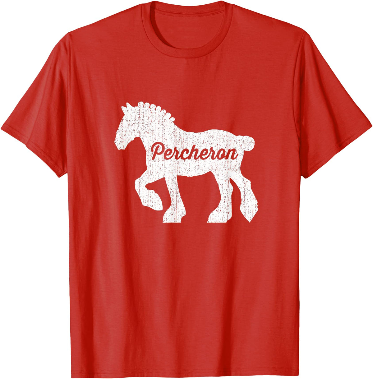 Angry Ant Graphics - Percheron Horse Distressed Silhouette of Percheron Draft Horse T-Shirt - Red