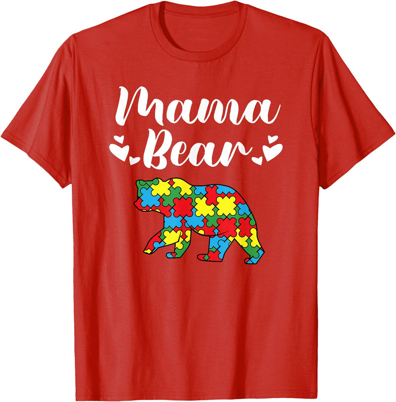 Mama Bear Autism Awareness Mom Puzzle Clothing Co Autism Awareness Mama Bear Proud Autistic Mom T-Shirt - Red