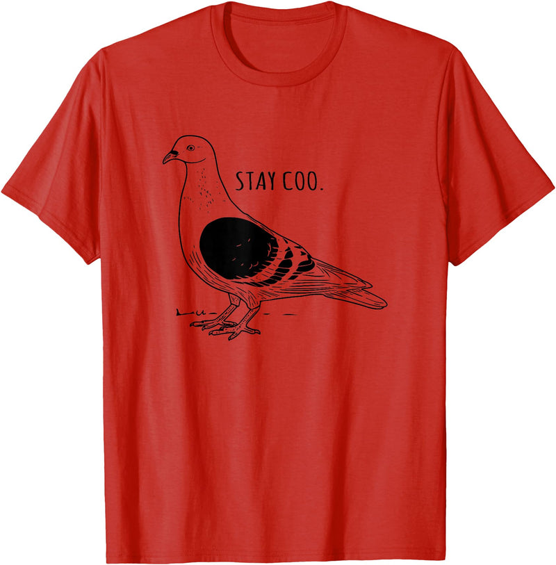 Funny Pigeon Apparel Tee Co. Stay Coo Pigeon Cool Bird Lovers Funny Bird Meme Saying T-Shirt - Red