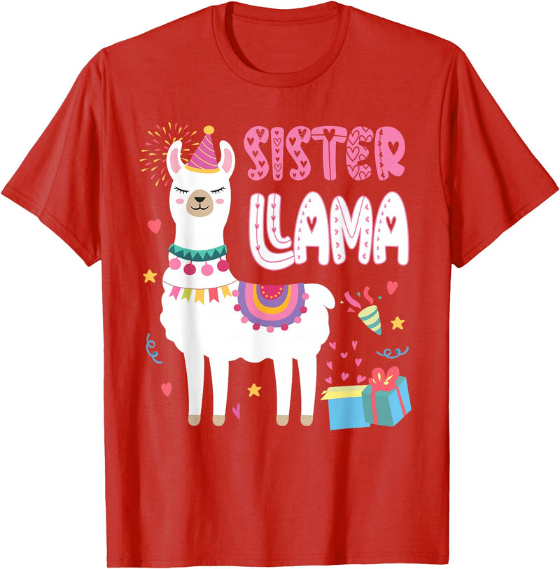 Family Matching Llama Birthday Party Supplies Sister Llama Sister Of The Birthday Llama Birthday T-Shirt - Red