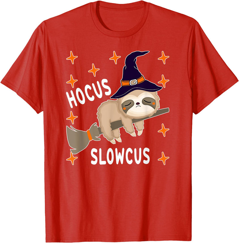 Funny Sloth Witch Halloween Costume 2021 Hocus Slowcus Cute Funny Sloth Halloween 2021 Costume Gift T-Shirt - Red