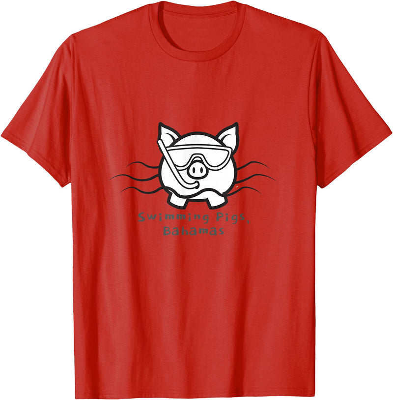 Bahamas Swimming Pigs Snorkeling Front & Back Tshirt T-Shirt - Red
