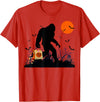 Dibble Dabble Designs Halloween Funny Halloween Bigfoot Trick or Treating - Bigfoot T-Shirt - Red