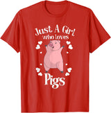 Cool Animal Farmers Year Of Pig Women Girl Designs Funny Just A Girl Who Loves Pigs Gift | Cute Mini Piggy Kids T-Shirt - Red