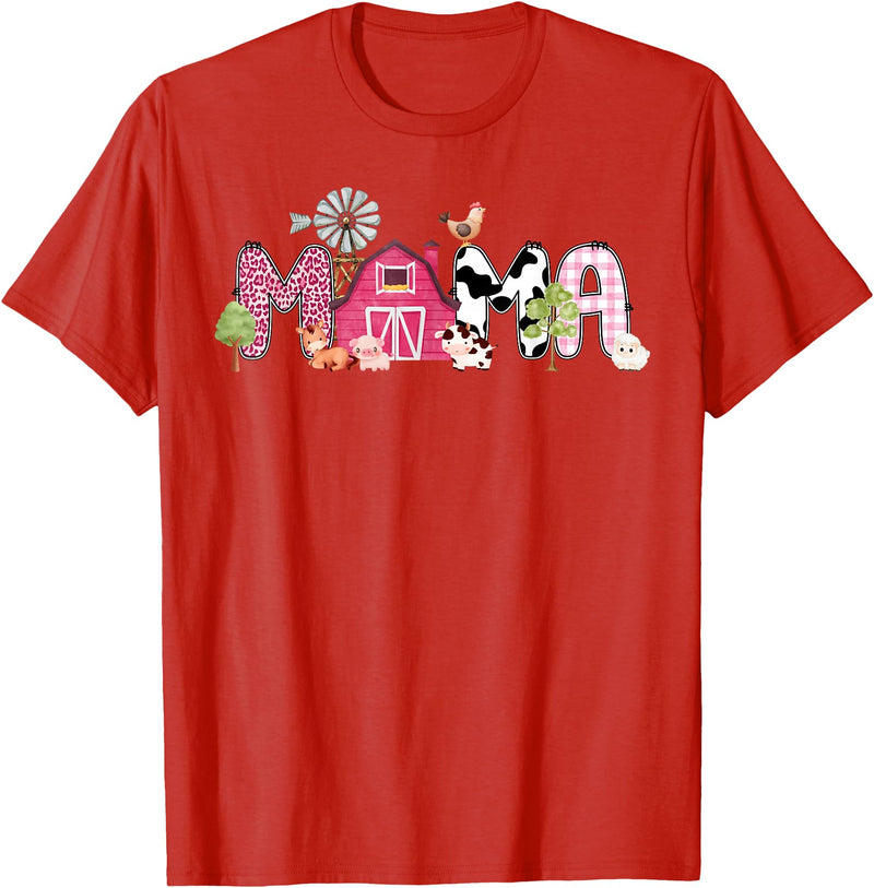 Farm Cow Gender Reveal First Birthday Family Mama Farm Animal Birthday 1st Family Matching Party Mom T-Shirt - Red