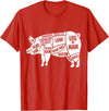 Pig Diagram T-Shirt | Butcher T-Shirts Pig and Pork Diagram Shirt, Butcher Shirt, Bacon Tee T-Shirt - Red