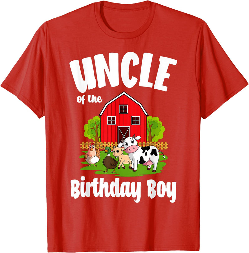 Birthday Boy Farm Animal Theme Uncle Of The Birthday Boy Farm Animal Bday Party Celebration T-Shirt - Red