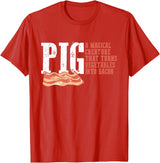 Best Hilarious Pig and Bacon Definition Funny Gift Pig A Magical Creature That Turns Vegetable Into Bacon Quote T-Shirt - Red