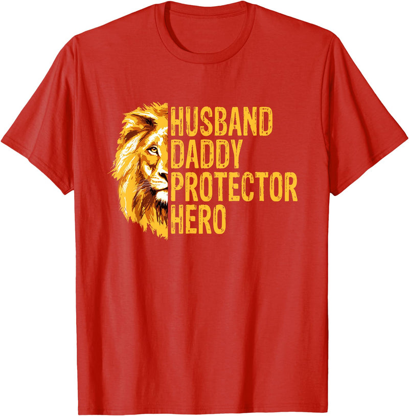 Dad Lion Fathers Day Funny Lions Lovers Outfits Lion Dad Funny Husband Daddy Protector Hero Fathers Day T-Shirt - Red