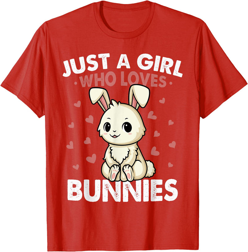 Just a Girl Who Loves Bunnies Kids Girls Rabbit Bunny T-Shirt in Red