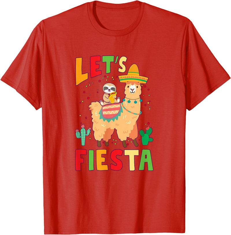 Funny Sloth And Llama Let's Fiesta Cinco De Mayo Sloth And Llama Let's Fiesta Cinco De Mayo Mexican Party T-Shirt - Red