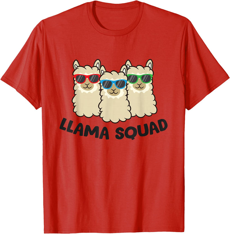 Llama Gifts For Llama Lovers Llama Squad Team Llama Matching Sunglasses LLamas T-Shirt - Red