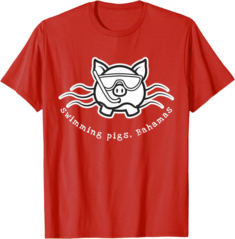Bahamas Swimming Pigs Bahamas Swimming Pig with Mask and Snorkel T-Shirt - Red