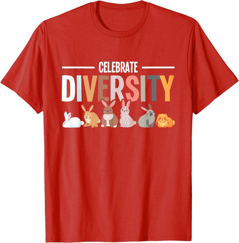 Celebrate Diversity Breeder for Rabbit Lovers T-Shirt in Red
