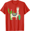 Captivaca Llama Shirts Cute Llama with Flower & Cactus/Llama Lover Gift T-Shirt Small - Red