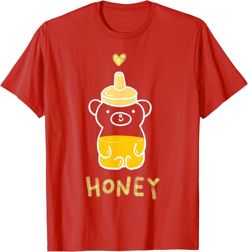 atelier mushroom HONEY Sweet Honey Bear Honey Bottle & Yellow Heart Graphic T-Shirt - Red
