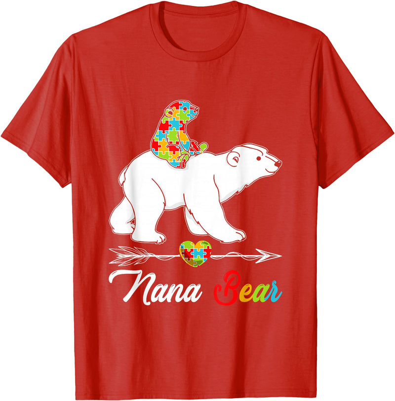 Cute Nana Bear Autism Awareness Graphic Cute Nana Bear Autism Awareness Autistic Family Lover T-Shirt - Red