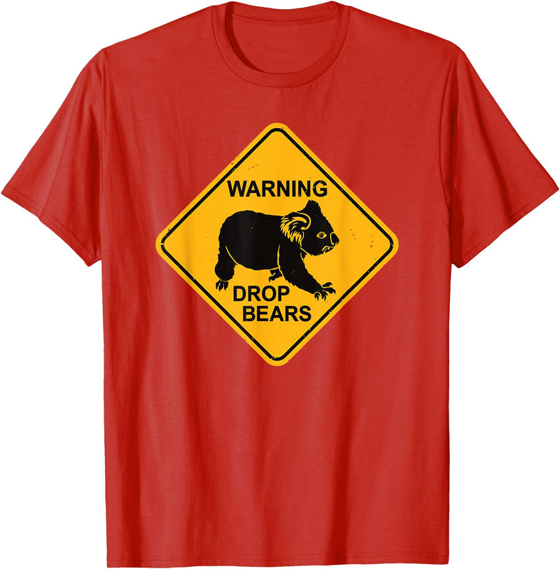 Australia Retro Koala Co. Koala Bear Warning Sign - Drop Bears Funny Koalas Australia T-Shirt - Red