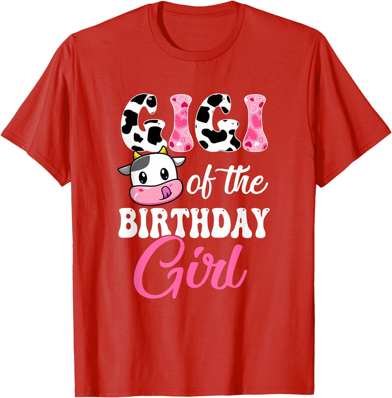 Vintage Retro Birthday Gigi Of The Birthday Girl Farm Cow 1St Birthday Girl T-Shirt - Red