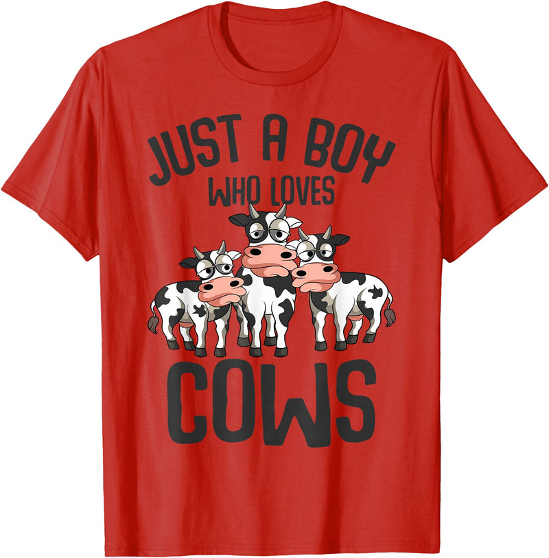 Funny Cow Lover & Owner Gift Ideas Just A Boy Who Loves Cows Farmers Cow Kids Toddler Boys T-Shirt - Red