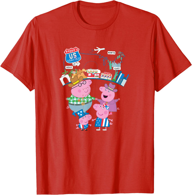 Peppa Pig Visits America US Road Trip T-Shirt - Red