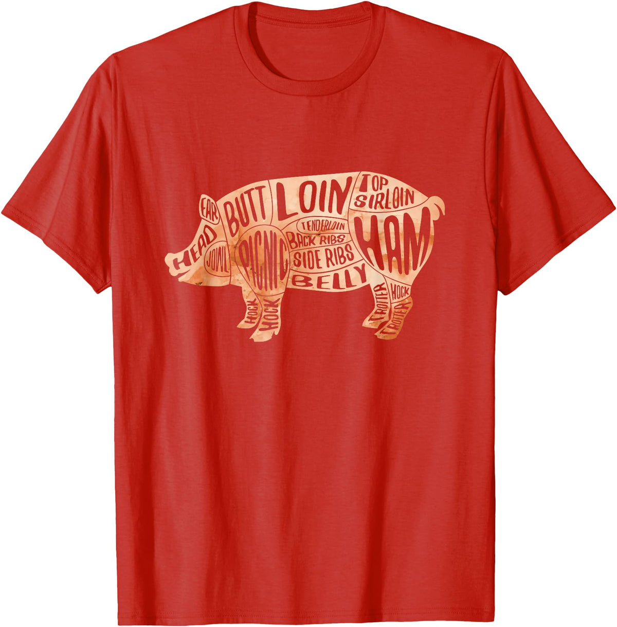 Zone - 365 Pig Pork Diagram Cuts Pig Cuts Butchers And Bacon Parts Pig Day Lovers T-Shirt - Red