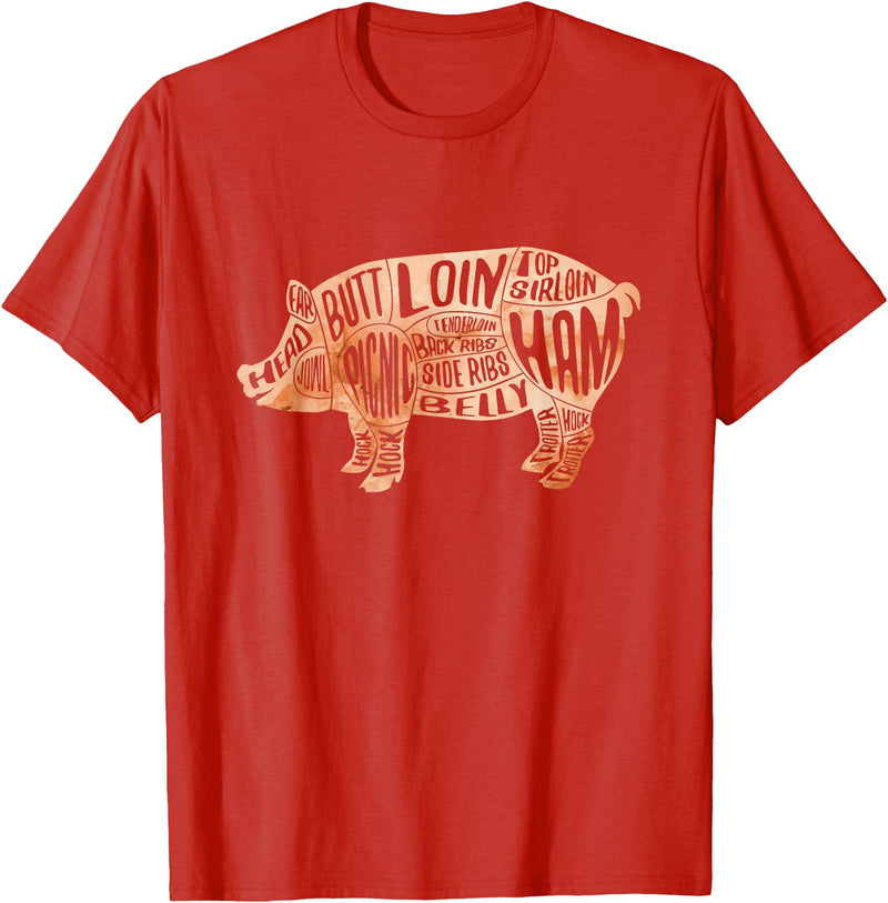 Zone - 365 Pig Pork Diagram Cuts Pig Cuts Butchers And Bacon Parts Pig Day Lovers T-Shirt - Red