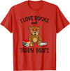 Teddy Bears, Cute Teddy Bear Lover Gifts Adorable Teddy Bear Love Books and Teddy Bear Reading T-Shirt - Red