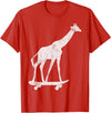 Giraffe Skateboarding Skateboarder Gifts Giraffe Skateboarding Skateboarder T-Shirt - Red