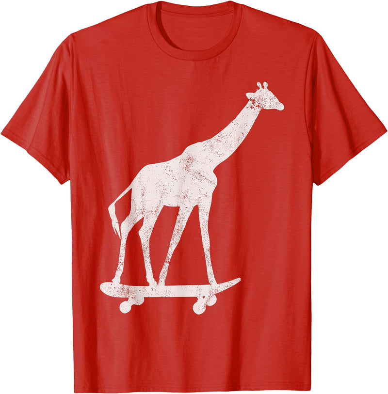 Giraffe Skateboarding Skateboarder Gifts Giraffe Skateboarding Skateboarder T-Shirt - Red