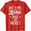 Pigs Memme Just A Girl Who Loves Pigs And Hockey Gift Women T-Shirt - Red